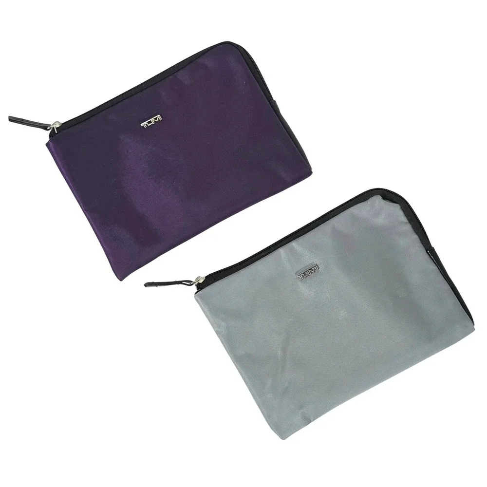 Lot of 2 TUMI for Delta Zip Travel Cosmetic Bag Toiletry‎ Purple Silver Nylon